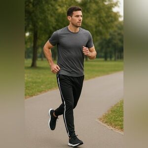 Men’s Athletic Joggers with White Stripes | Running Pants/Size S